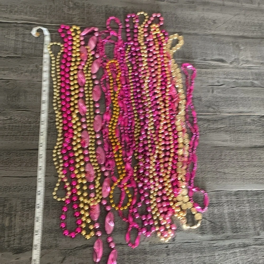 Mardi Gras Beads, 20 Pink and Gold Tone Necklaces, Preloved